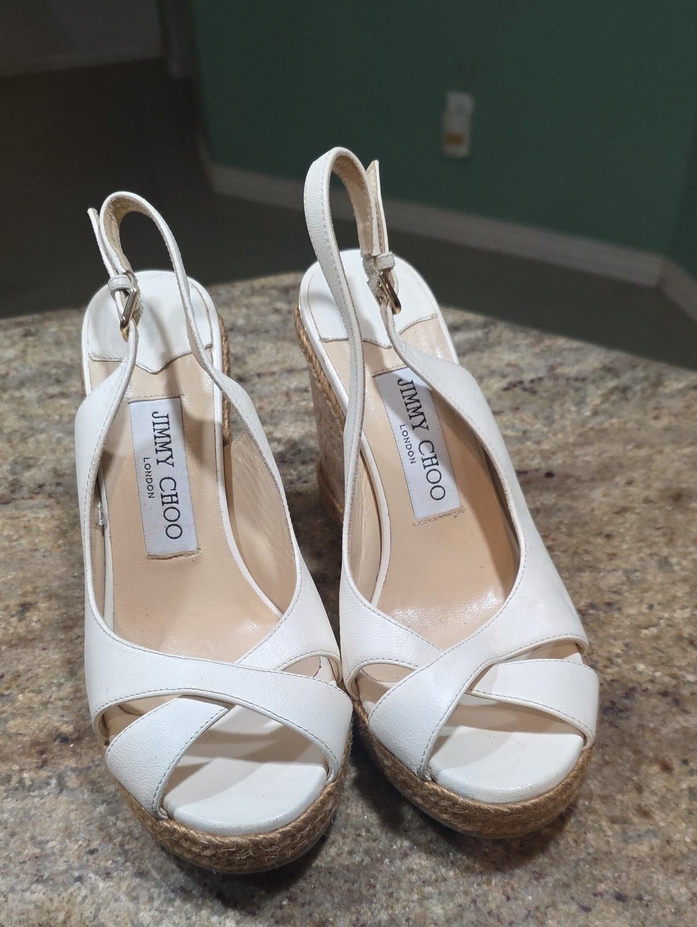 Jimmy Choo Amely Ivory Leather Wedge Sandals Size EU36/ US 6